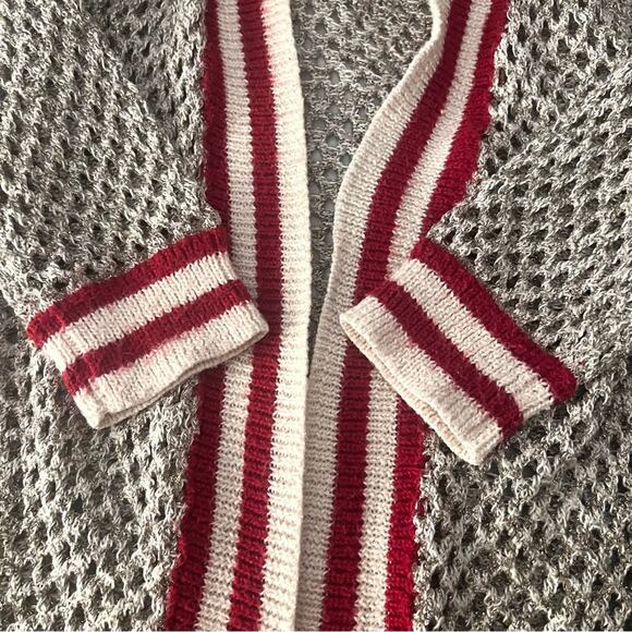 Maeve for Anthropologie Varsity Open Knit Cardigan Gold Red Trim OS - Picture 6 of 8